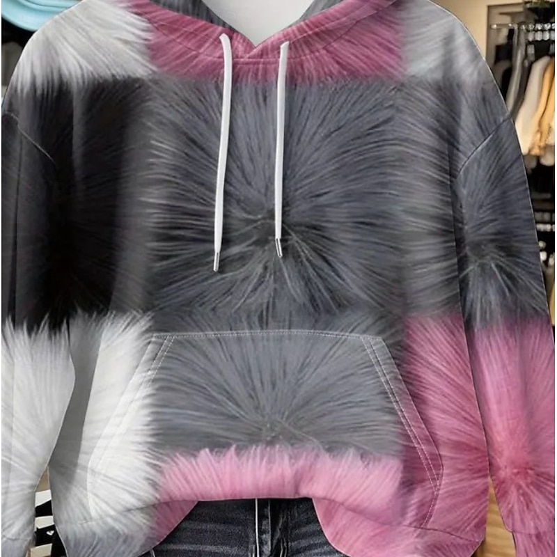 Women's Pullover Hoodie Sweatshirt Graphic Geometric Abstract Casual Boho Long Sleeve Hooded Regular Tops Street Dailywear Print Front Pocket Light Pink Black Pink Fall Winter2