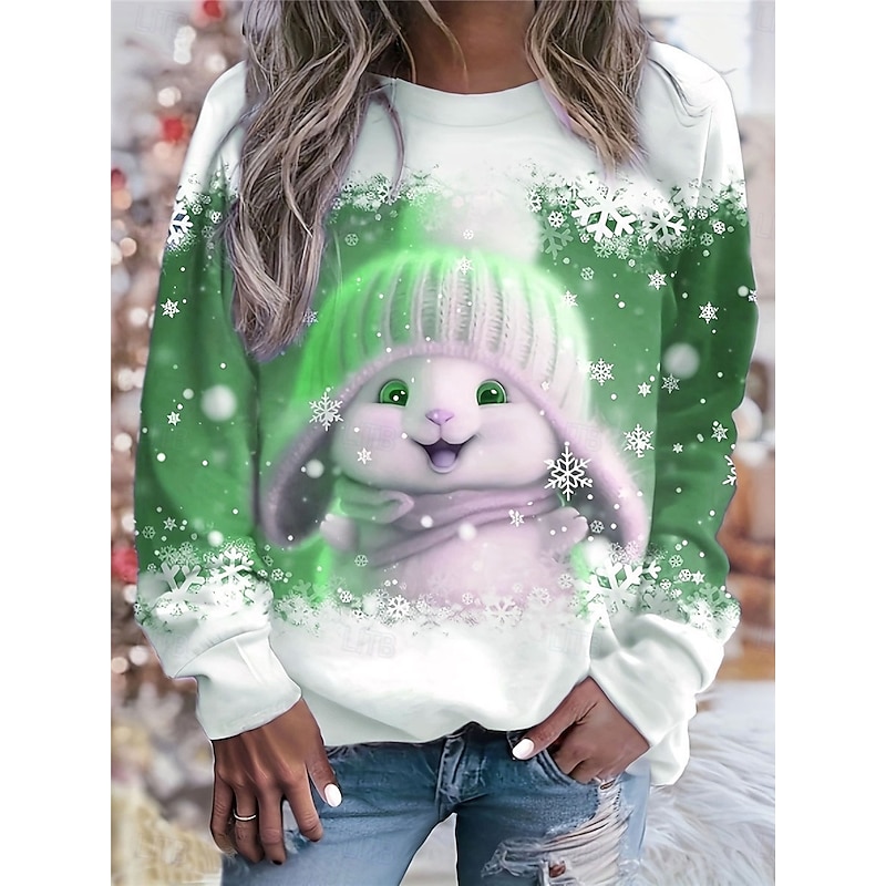 Christmas Women's Pullover Sweatshirt Hoodies Graphic Animal Fashion Casual Long Sleeve Crew Neck Regular Tops Street Dailywear Print Red Blue Purple Green Spring Fall Winter4