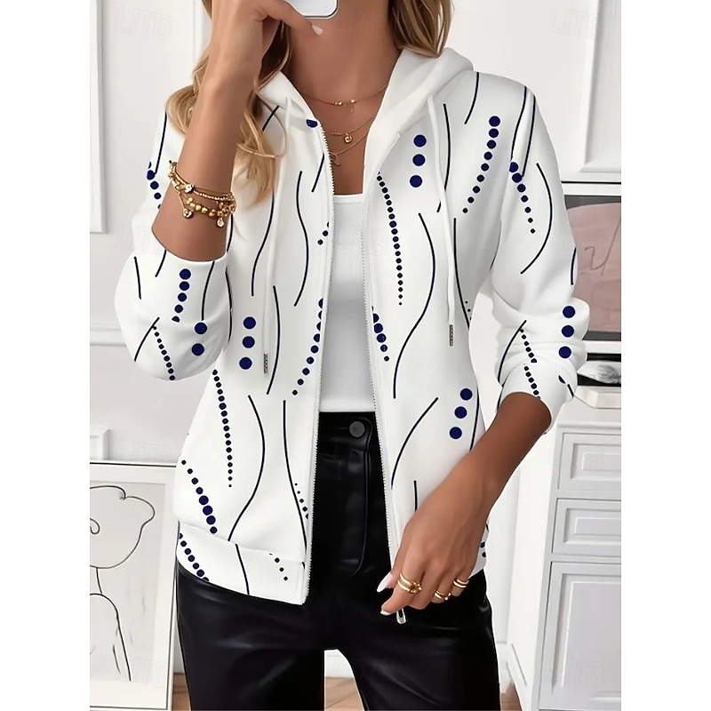 Women's Zip Up Hoodies Floral Punk Active Vintage Long Sleeve Hooded Regular Tops Home Dailywear Casual White Spring Fall Winter