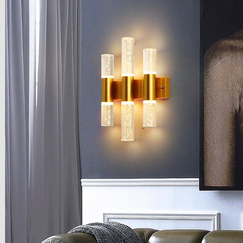 Modern LED Bubble Vanity Bathroom Wall Sconce Cylinder Acrylic Indoor Up Down Wall Mounted Light Bar Black Gold Long Linear Bedside Wall Lamp for Living Room Hallway Restaurant