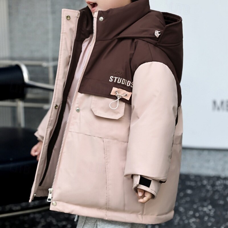 Kids Unisex Down Jacket Outdoor Jacket Puffer Jacket Outerwear Solid Color Long Sleeve Keep Warm Windproof Coat Outdoor Daily Basic Black Pink Gray Fall Winter 4 years+3