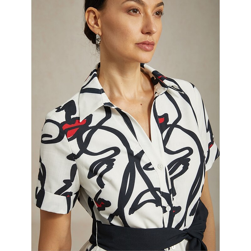 Women's Maxi Dress Shirt Abstract Face Art Short Sleeve Casual Vacation Spring Summer3