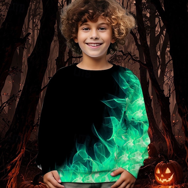 Halloween Boys' 3D Graphic Sweatshirt Long Sleeve Spring Fall Fashion Basic Kids 4-12 Years Crew Neck Outdoor Casual Daily Regular Fit4