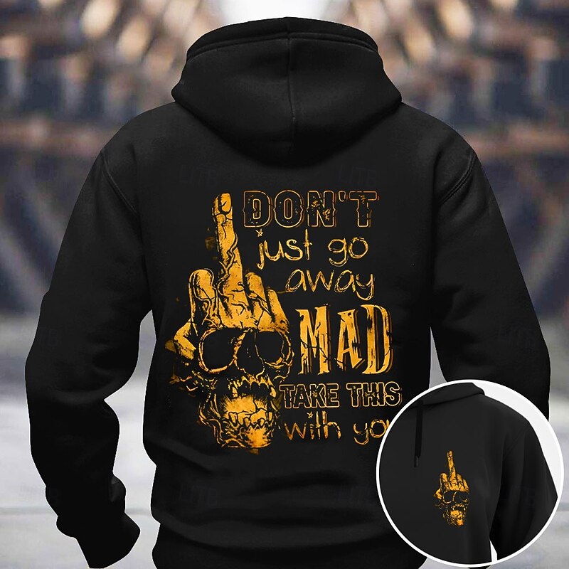 Men's Funny Slang Backprint Sweatshirt Fashion Daily Crew Neck Outdoor Streetwear Black Blue Drawstring 3D Fall Winter Designer