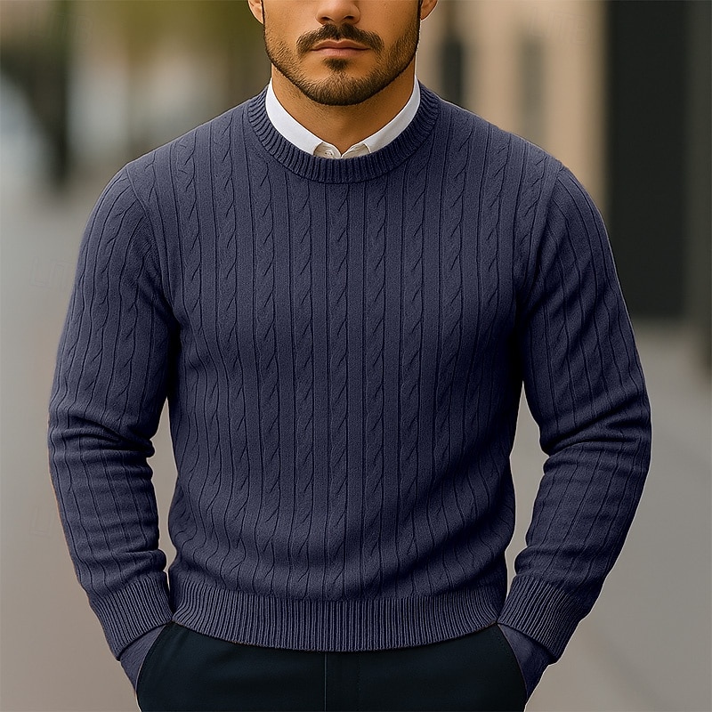 Men's Sweater Pullover Sweater Jumper Ribbed Cable Knit Regular Tops Knitted Slim Fit Plain Crew Neck Knitwear Contemporary Casual Daily Wear Clothing Apparel Fall All Seasons Black White S M L3
