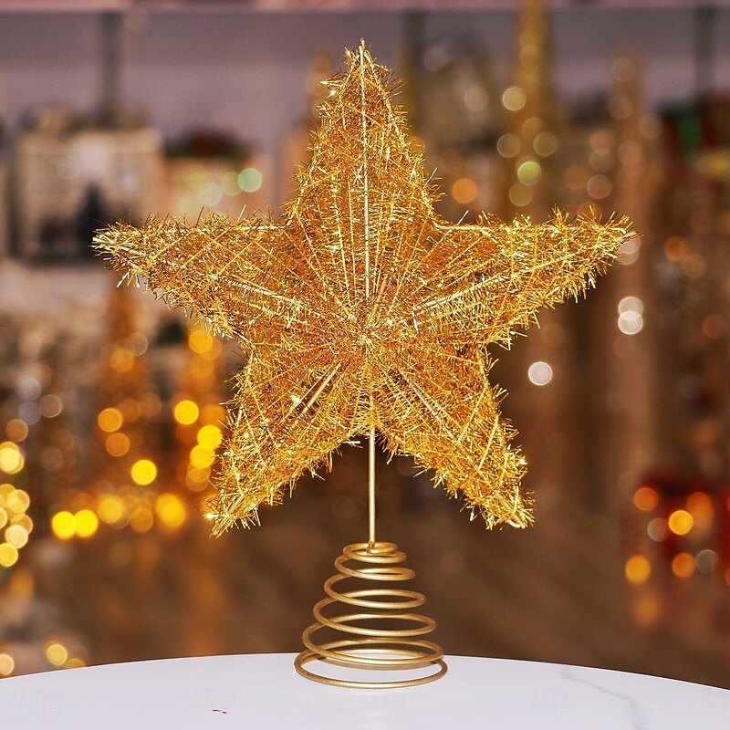 Christmas Tree Topper Star Led Light Xmas, Iron Five-Pointed Star, Lighted Hanging Ornament, Festive Holiday Tree Decoration, Xmas Home Tabletop Decor Gift