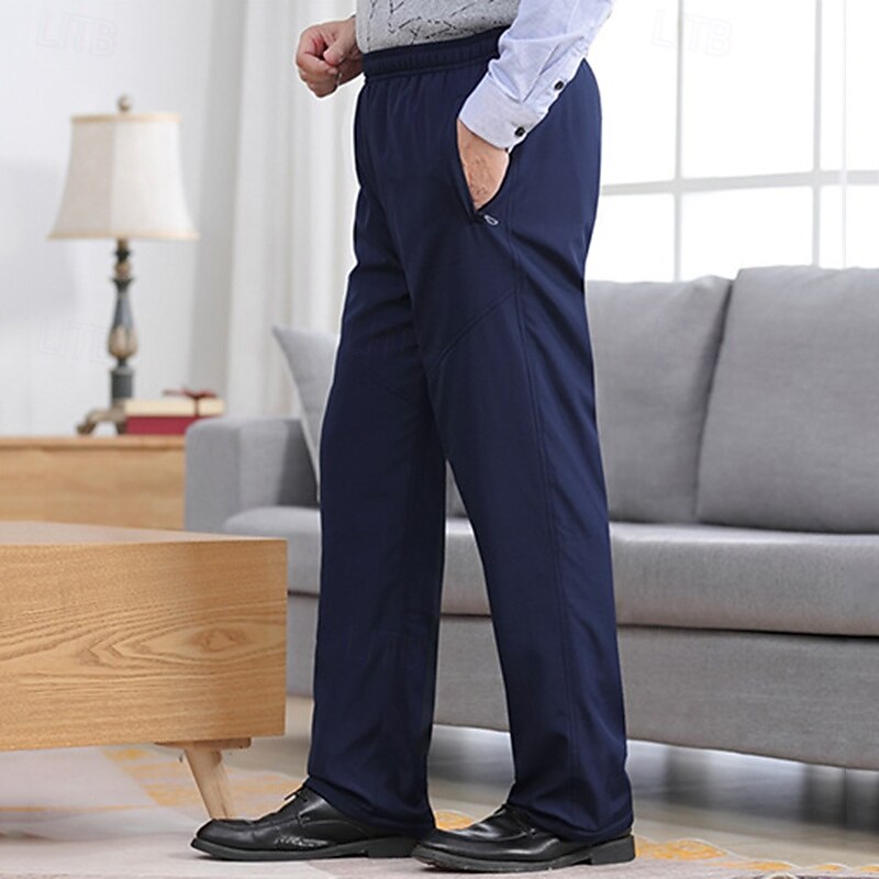 Men's Winter Sweatpants Shrepa Fleece Pants Thick with Pockets Bottoms Athleisure Gym Workout Windproof Warm Gym Outdoor Running Regular Fit Sportswear Activewear Solid Colored Black Dark Blue3