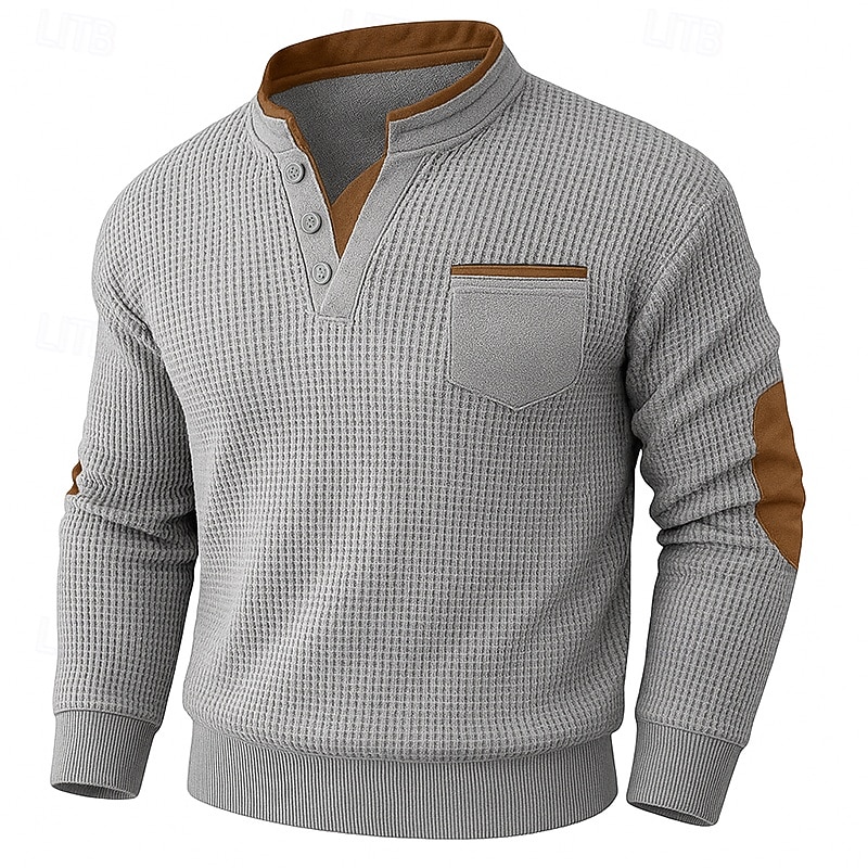Men's Sweatshirt Waffle Sweatshirt Pullover Hoodie Sweatshirt Pullover Button Up Hoodie Gray Henley Plain Patchwork Color Block Sports & Outdoor Casual Daily Streetwear Cool Sportswear Spring &  Fall