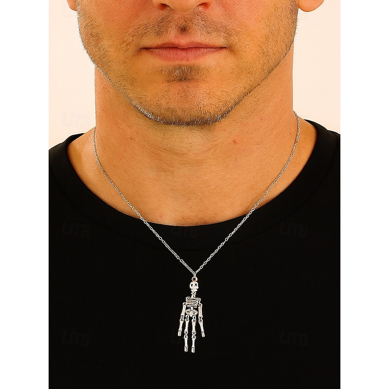 Men's Halloween Skeleton Pendant Necklace – Alloy Gothic Punk Chain Jewelry for Cosplay, Party and Night Out2