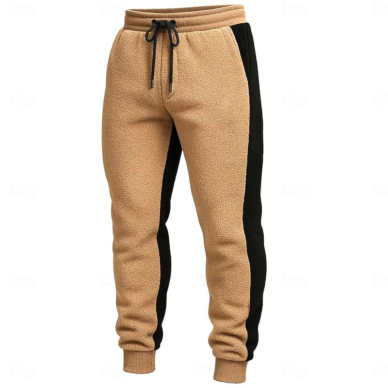 Men's Sherpa Sweatpants Joggers Trousers Casual Pants Drawstring Elastic Waist Plain Warm Breathable Full Length Outdoor Casual Daily Fashion Streetwear Khaki Inelastic