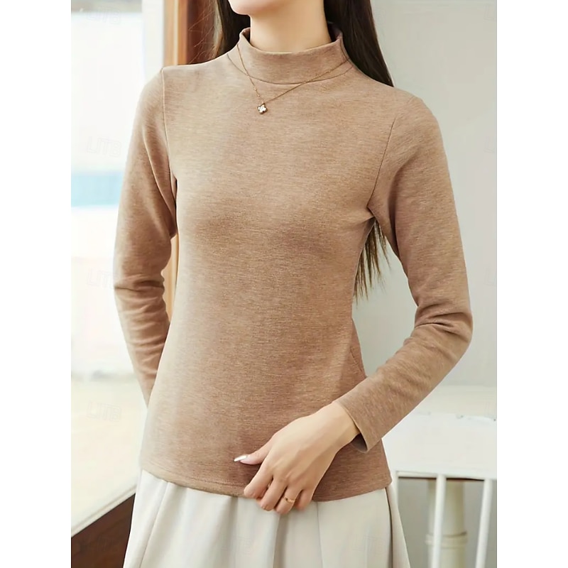 Women's Thermal Underwear Pajama Set Casual Comfort Pure Color Home Daily Long Sleeve Mock Neck Black Pink Brown Khaki Beige Spring Fall Winter Regular Fit