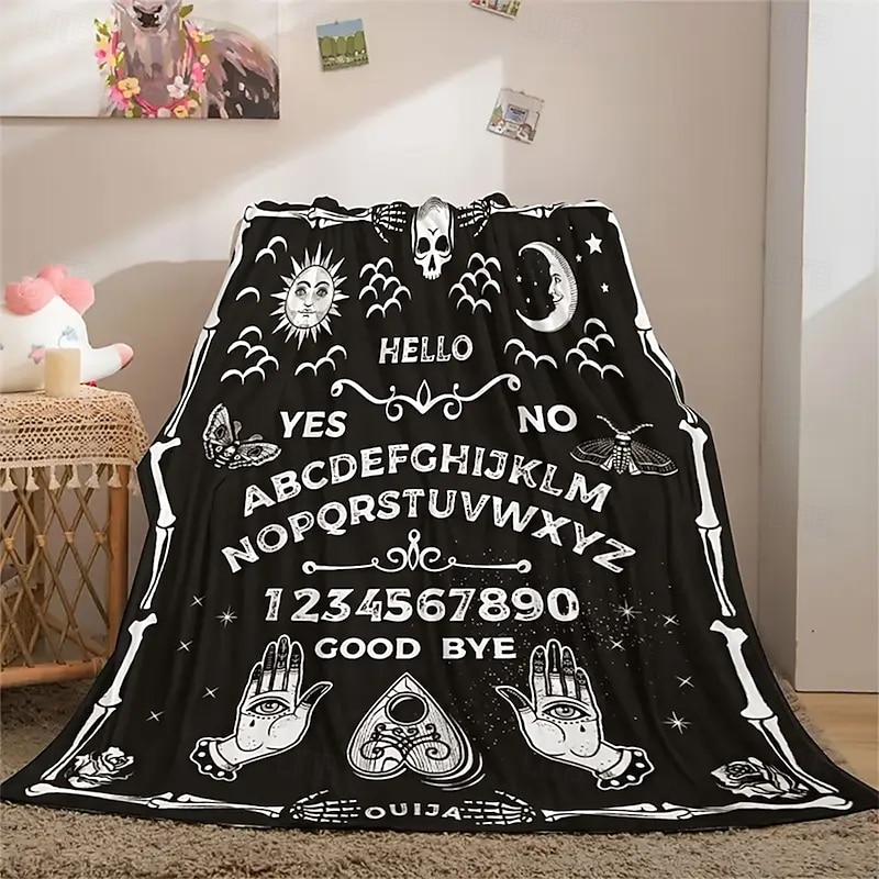 Halloween Fleece Throw Blanket for Couch Ouija Board Dark Punk Gothic Style Mystic Party Sofa Bed Decorative Warm Blanket Home Decor3