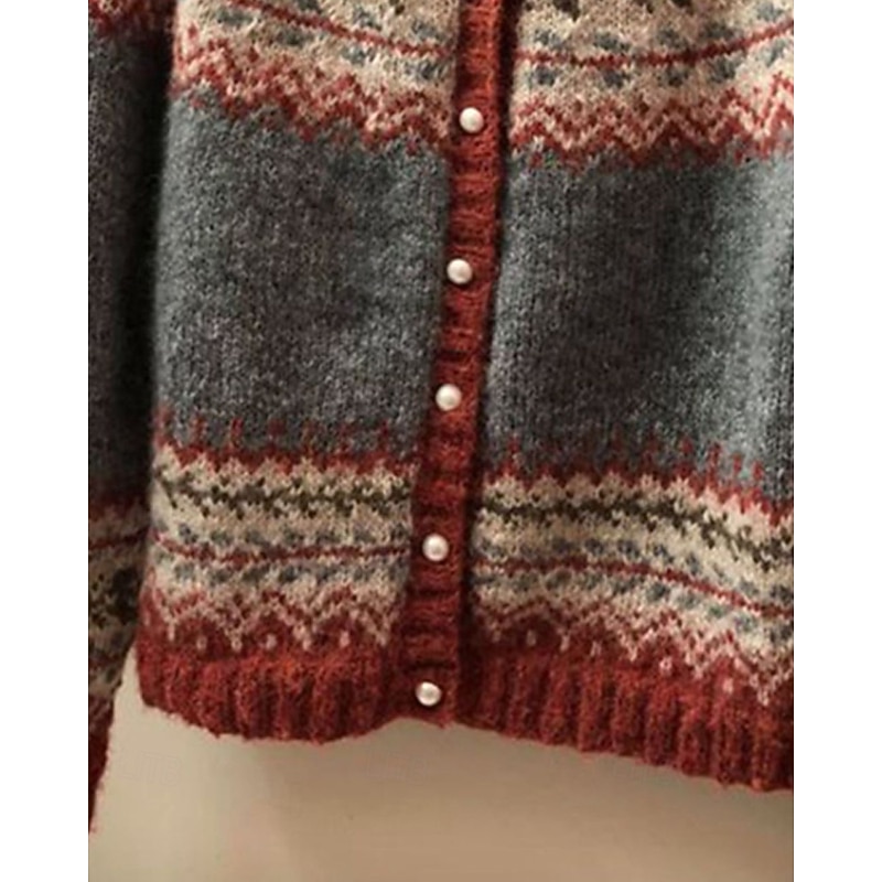 Women's Sweater Cardigan Streetwear Casual Floral Cable Crew Neck Buttons Knitted Print Long Sleeve Regular Tops Knit Daily Going out Weekend Gray Fall Winter3