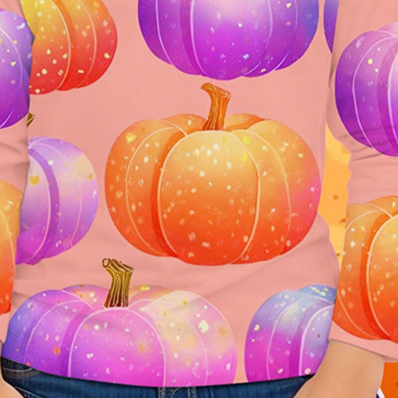 Halloween Girls' 3D Pumpkin T shirt Tee Long Sleeve Spring Fall Fashion Basic Kids 4-12 Years Crew Neck Outdoor Casual Daily Regular Fit3