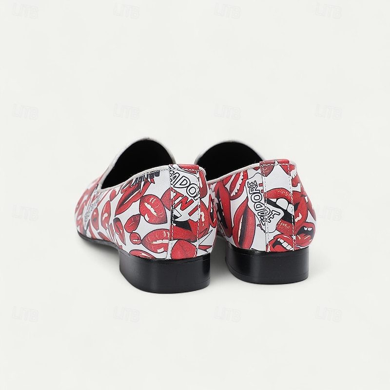 Men's Leather Loafers with Lips Print – Fashion Casual Slip-On Shoes for Party, Streetwear and Nightlife Outfits4