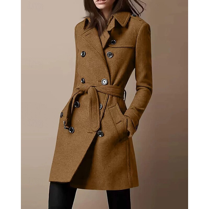 Women's Winter Coat Coat Warm Comfortable Pocket Buttons Casual Solid Color Vacation Street Casual Daily Wear Long Turndown Regular Fit Long Sleeve Outerwear Black Red Brown Fall Winter3