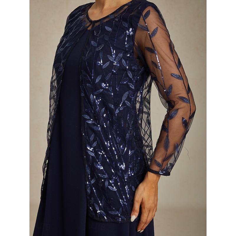 Women's Dressy Tops Lace Tops Floral Elegant Stylish Basic Long Sleeve Crew Neck Long Tops Wedding Guest Party Evening Wear Semi Formal Sequins Navy Blue Spring Fall Winter4