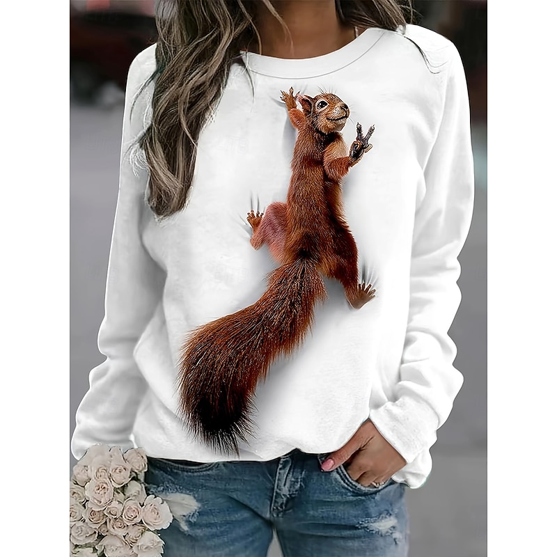 Women's Sweatshirts Graphic Animal Vintage Casual Long Sleeve Crew Neck Regular Tops Street Dailywear Casual Print White Spring Fall Winter - Main Image