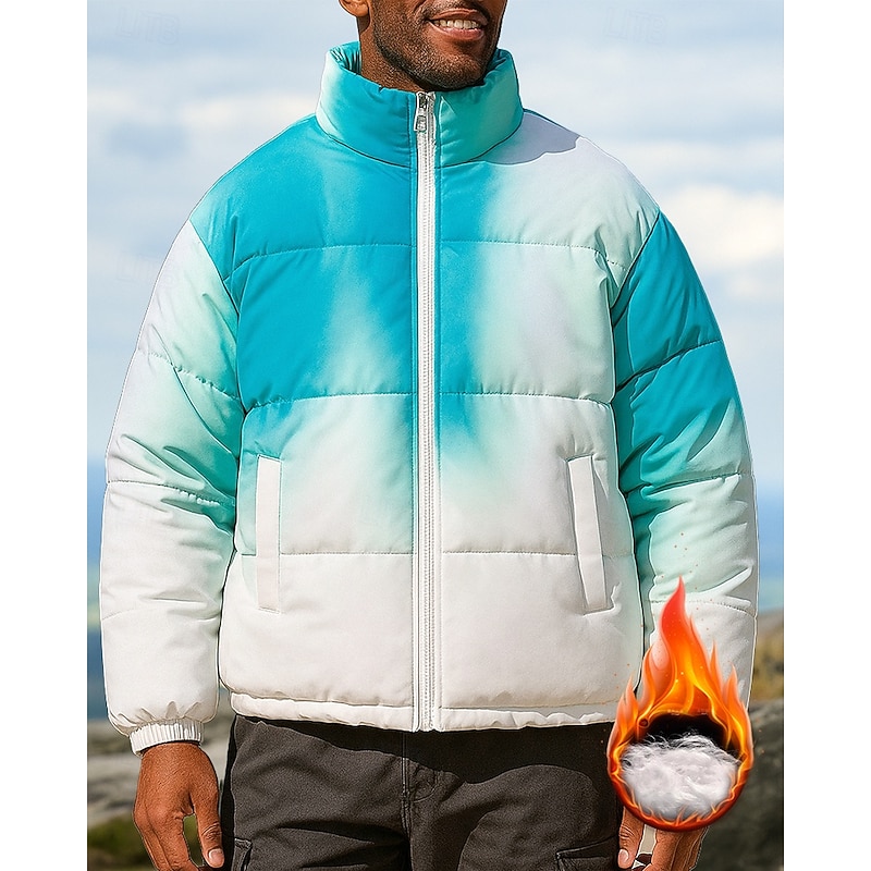 Men's Hiking Jacket Puffer Jacket Outdoor Thermal Warm Hiking Outfits Hiking Clothes Winter Autumn / Fall Top Fishing Camping / Hiking / Caving Running Gradient Pink Blue Green3