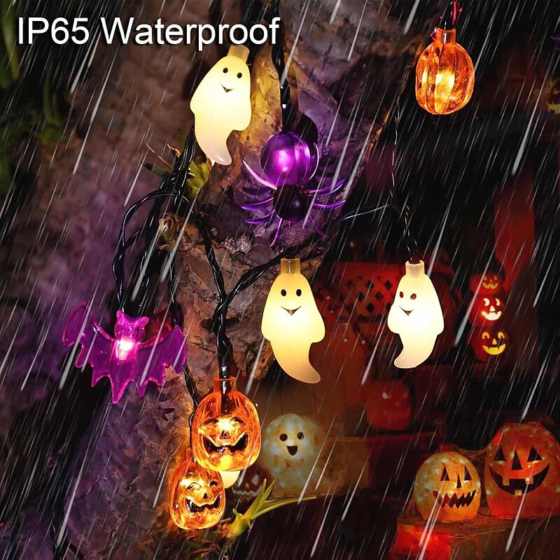Solar Halloween String Lights Outdoor Pumpkin Bat Ghost Spider Light 6.5 Meters 30 Lights 8 Modes Waterproof Courtyard Garden Balcony Railing Porch Halloween Decoration4