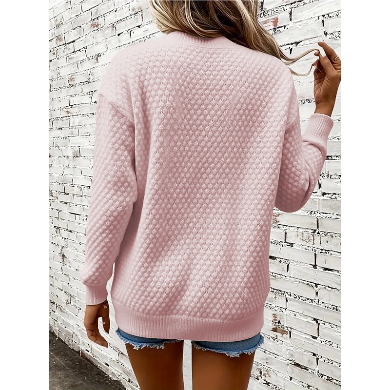 Women's Pullover Elegant Vintage Streetwear Solid Color Graphic Chunky Crew Neck Knitted Textured Long Sleeve Regular Tops Knit School Formal Outdoor Pink Blue Spring Fall2
