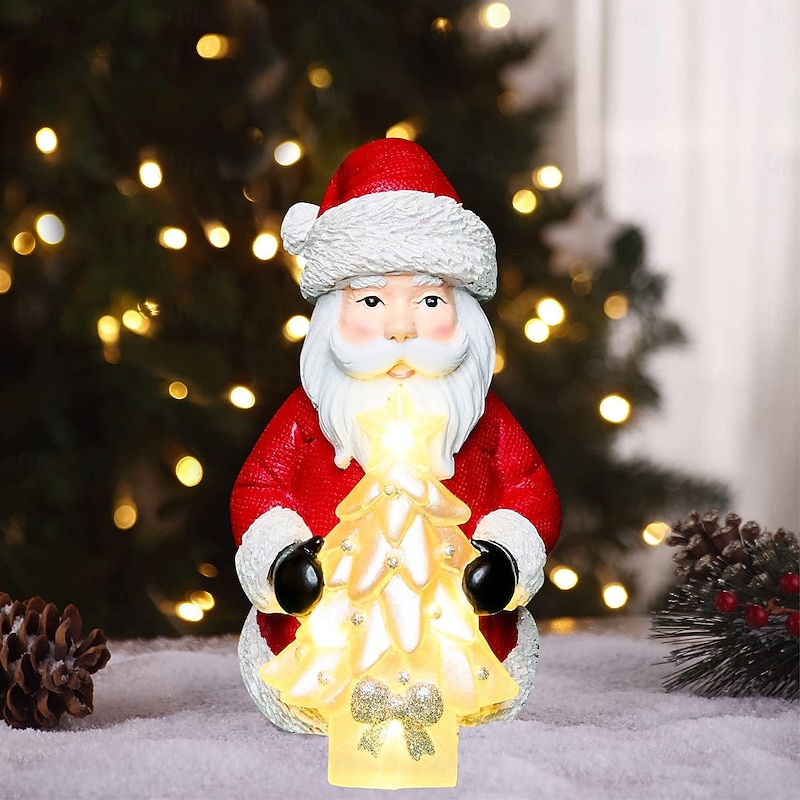Christmas LED luminous Santa Claus snowman reindeer resin Figure Indoor bedroom study dining room desktop decorative light ornament light AAA battery 6 * 3inch4