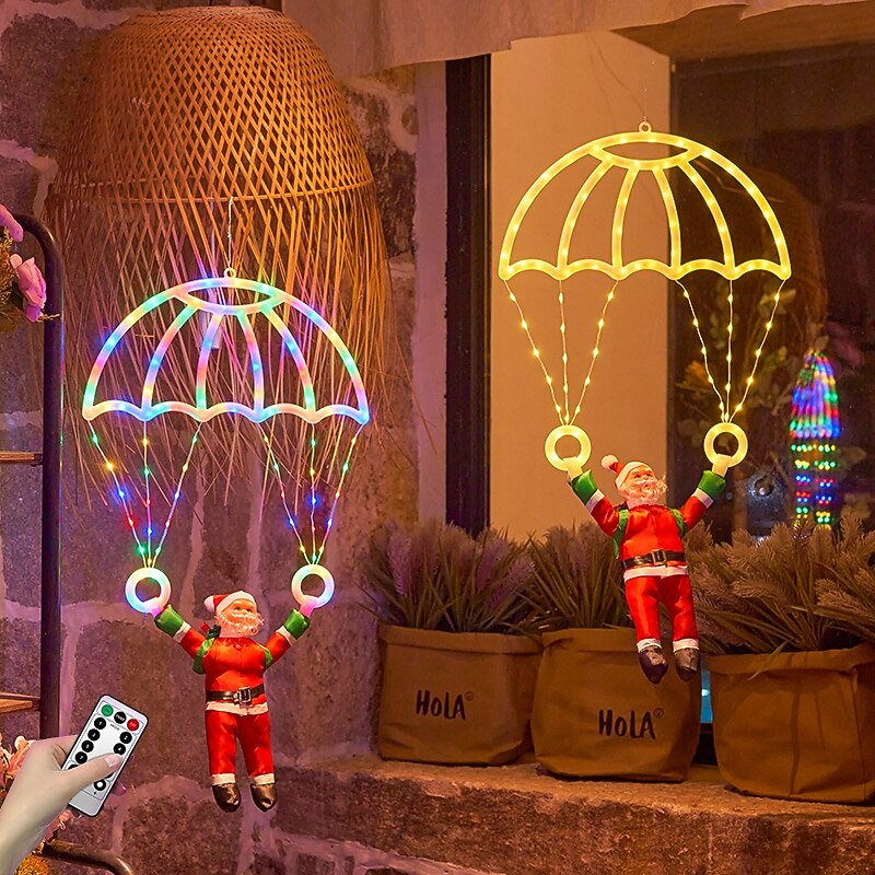 1 Pc 70 * 40CM Christmas Santa Claus Doll LED Luminous Parachute Decorative Light Indoor and Outdoor Party Decorative Light USB Powered Remote Control