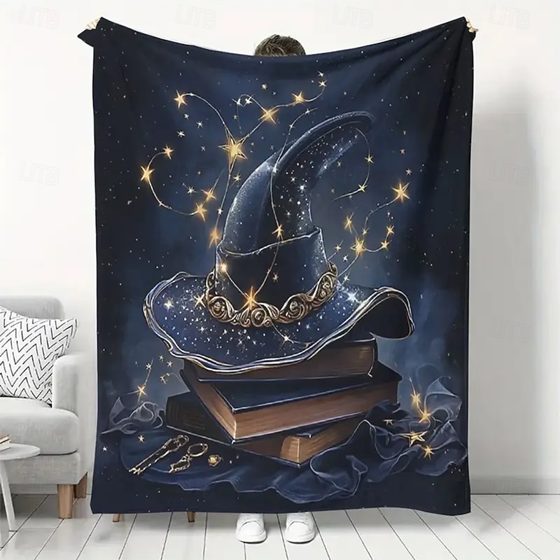 Halloween Fleece Throw Blanket for Couch Galaxy Magic Hat 3D Fantasy Mystic Sofa Bed Decorative Warm Blanket Home Decor4