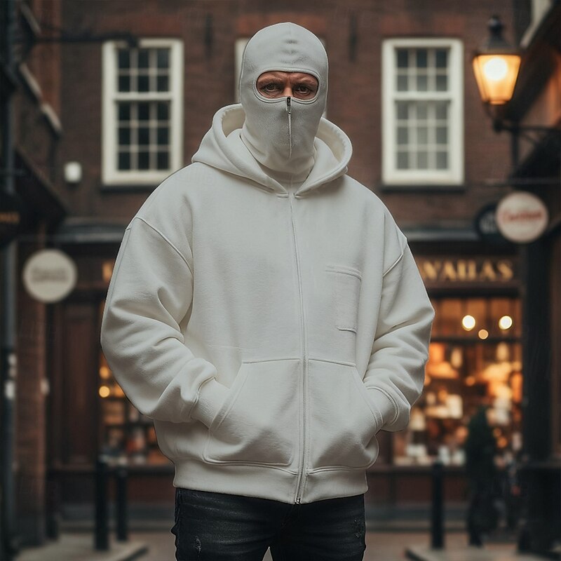 Men's Full Zip Hoodie Zip Up Hoodie Zip Hoodie Sweatshirt Black White Red Navy Blue Light Grey Hooded Plain Multi Pocket Zipper Pockets Sports & Outdoor Daily Holiday Polyester Streetwear Casual Fall4