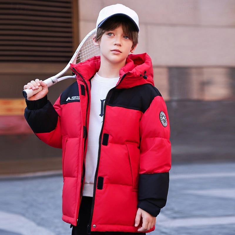 Kids Unisex Down Jacket Outdoor Jacket Puffer Jacket Outerwear Color Block Long Sleeve Keep Warm Windproof Coat Outdoor Daily Basic Black Red Beige Fall Winter 4 years+3