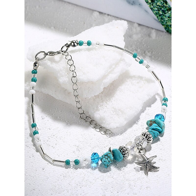 Women's Bohemian Beaded Anklet with Starfish Pendant, Adjustable Beach Foot Jewelry for Summer, Vacation and Parties3