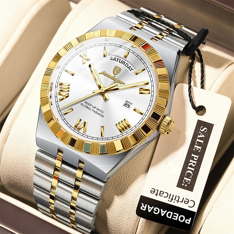 POEDAGAR Luxury Business Man Watch Week Date Waterproof Luminous Watches For Men Stainless Steel Quartz Men's Fashion Wristwatch2