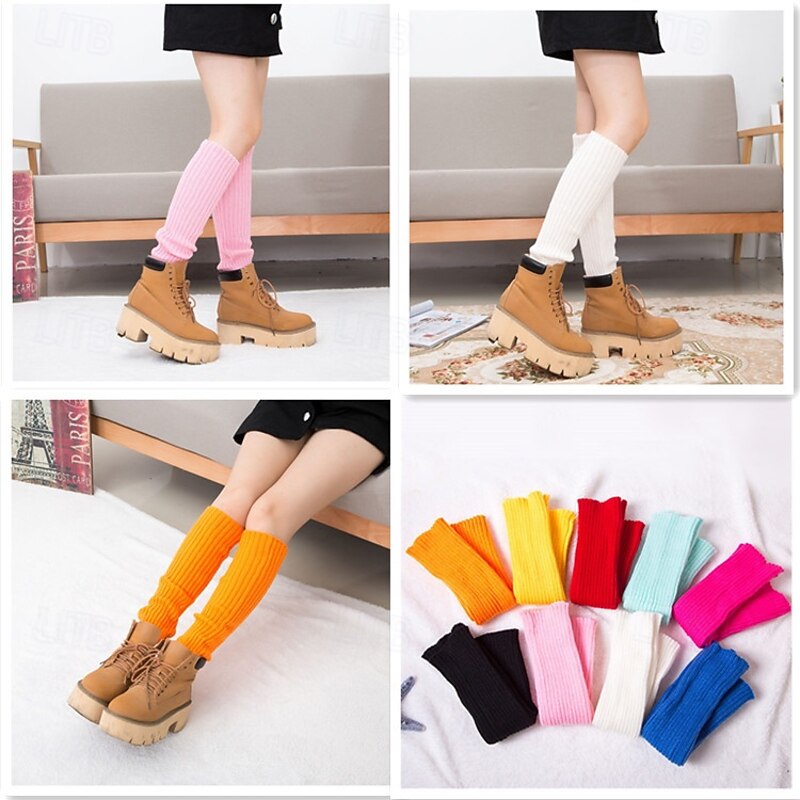 Women Knit Leg Warmers and Knee Socks, Fall and Winter Fashion Neon Acrylic Leggings, Stylish Long Sock Covers, Korean Style Warm Knitwear for Ladies2