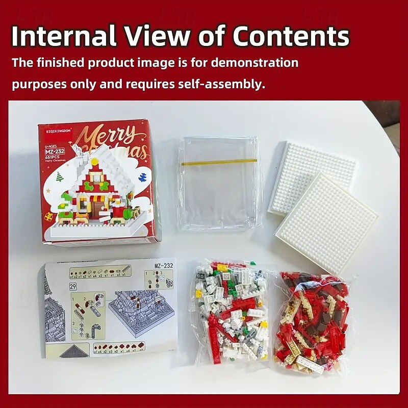 Christmas Tree Building Block Gift Box Ornament with Presents, Mini Snowman, and Festive Decorations, Clear Display Case, Perfect Xmas Tabletop Décor and Gift Idea3