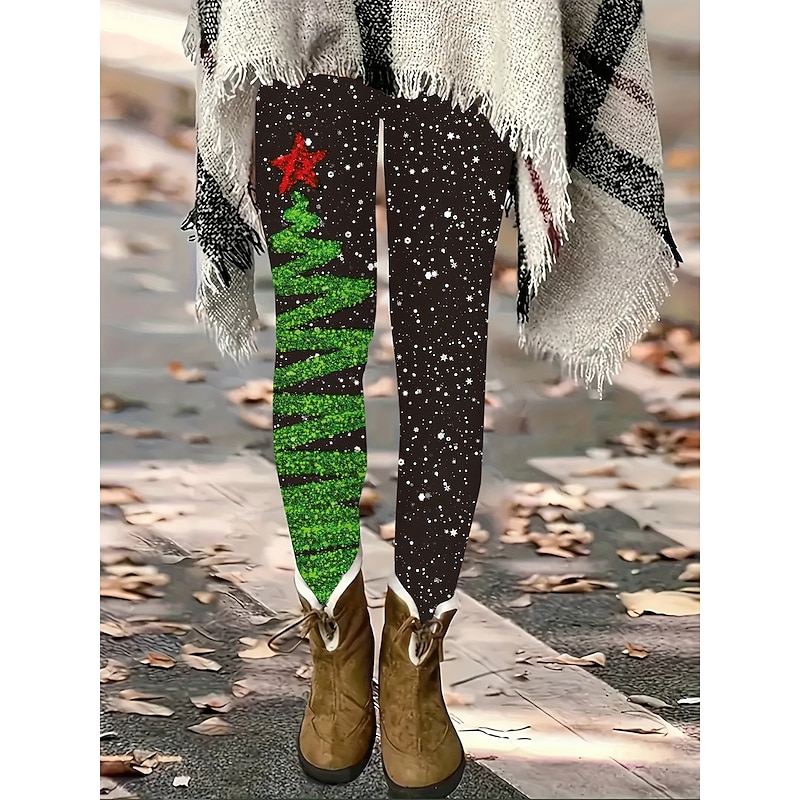 Women's Leggings Vacation Vintage Fashion Ankle-Length High WaistPantsUgly Christmas Graphic Christmas Printing Thermal Warm Soft Breathable Stretchy Formal Outdoor Vacation Black Summer Spring Fall