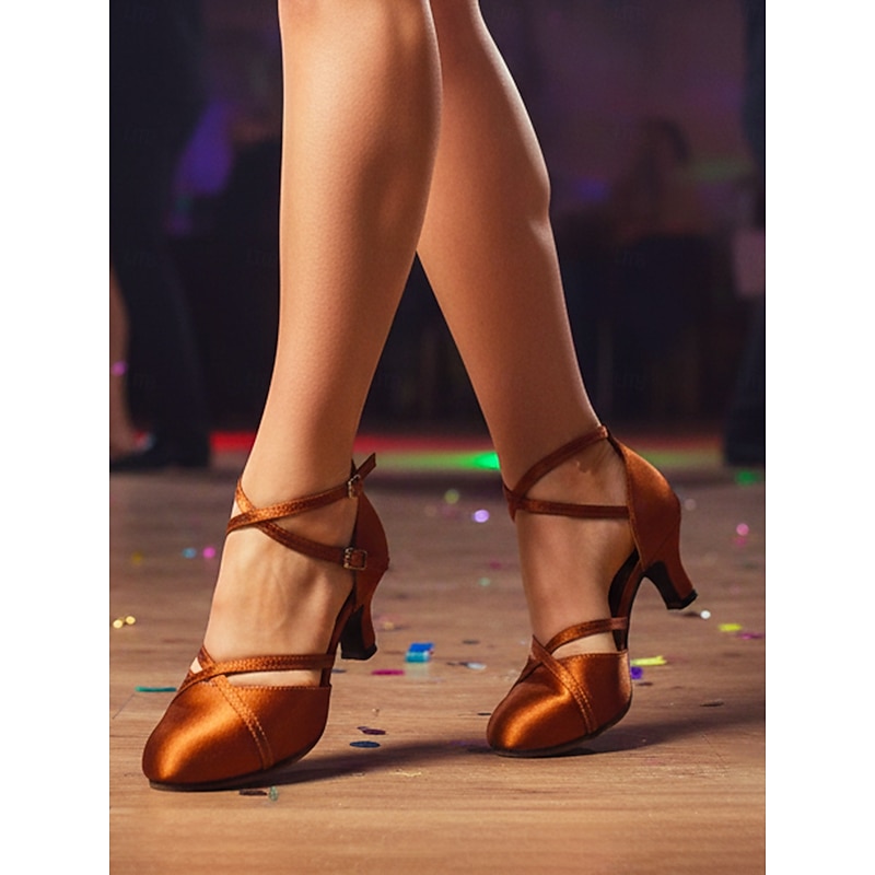 Women's Red Satin Strappy Dance Heels - Vintage Gatsby Ballroom Shoes for Professional Dancing and Party Performance3