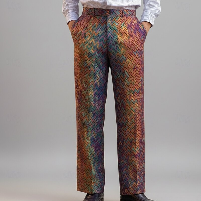 Men's Geometric Color-block Trousers Dress Pants Suit Pants Mid Waist Fashion Casual Outdoor Holiday Regular Fit Flat-Front Straight Leg Pants with Pockets Summer Spring Fall 3D Print Purple Orange2
