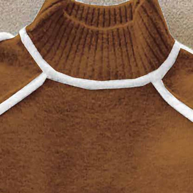 Women's Sweater Pullover Streetwear Casual Floral Turtleneck Patchwork Knitted Long Sleeve Regular Tops Knit Daily Holiday Going out Brown Fall Winter2