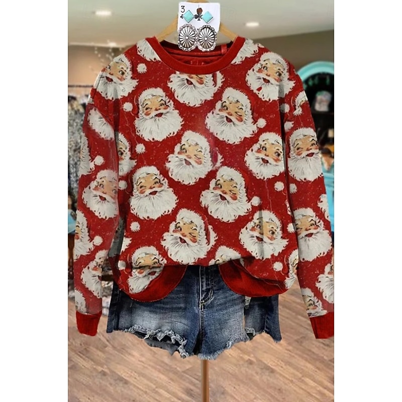 Women's Pullover Sweatshirt Graphic Santa Claus Christmas Tree Fashion Casual Long Sleeve Crew Neck Regular Tops Street Dailywear Casual Print Wine Red Green Beige Fall Winter4