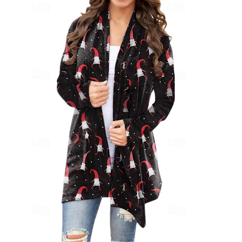 Women's Winter Coat Casual Jacket Comfortable Print Asymmetric Hem Christmas Casual Santa Claus Christmas Going out Casual Daily Weekend Cardigan Regular V Neck Regular Fit Long Sleeve Outerwear2