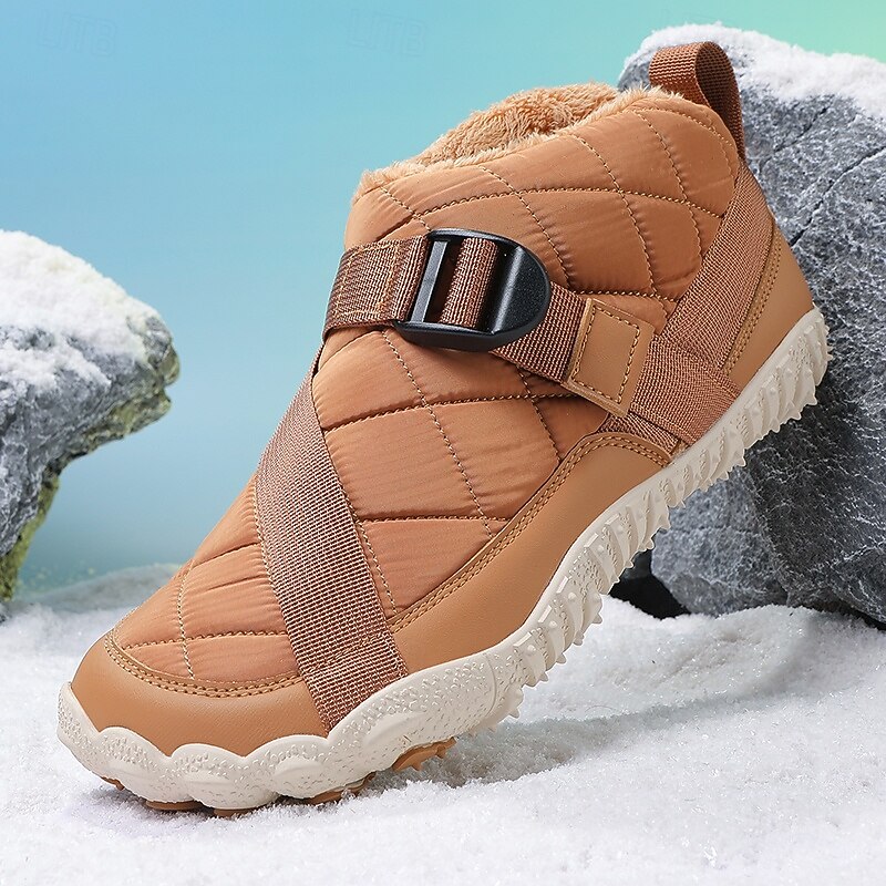 Men's Quilted Warm Winter Snow Boots with Adjustable Buckle Strap, Anti-Slip Sole, Casual Outdoor Cold Weather Footwear for Daily Wear and Travel