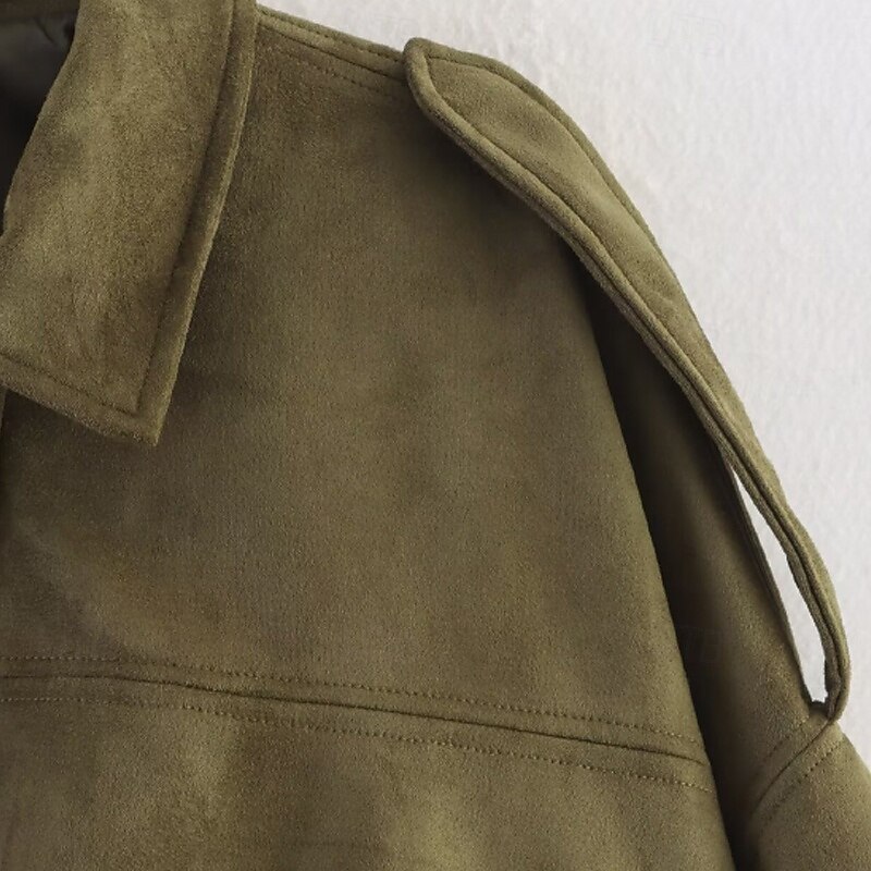 Women's Jacket Casual Jacket Warm Comfortable Zipper Pocket Casual Plain Vacation Daily Wear Going out Weekend Regular Turndown Loose Fit Long Sleeve Outerwear Brown Army Green Coffee Fall Winter4