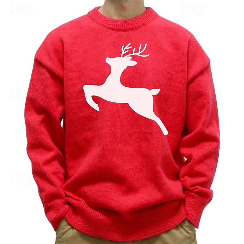 Christmas Men's Elk Christmas Bell Snowflake Pullover Sweater Jumper Knitwear Crewneck Casual Vacation Home Street 3D Print Knitting Keep Warm Long Sleeve Spring Fall Winter Black White Red2