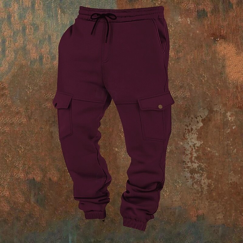 Men's Sweatpants Fleece Pants Joggers Trousers Winter Pants Drawstring Pocket Elastic Waist Plain Comfort Warm Sports Outdoor Daily Fashion Casual Black Wine Micro-elastic4