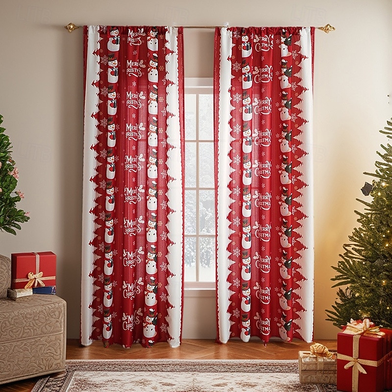 Christmas Curtains, American Style Holiday Theme Printed Drapes, Rectangular Blackout Window Curtain, Decorative Fabric Panel, Ready Made for Home Decor2