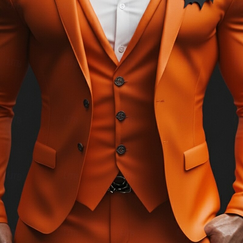Men's Halloween Casual Party Suits Notch Lapel Orange Party Casual Solid Colored Slim Fit 3 Piece Single Breasted Two-buttons2