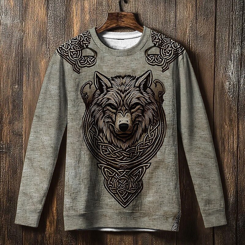 Men's Sweatshirt Black Blue Gray Crew Neck Wolf Celtic Knot Print Casual Daily Holiday Vintage Viking Fall Winter Clothing Apparel Hoodies Sweatshirts2