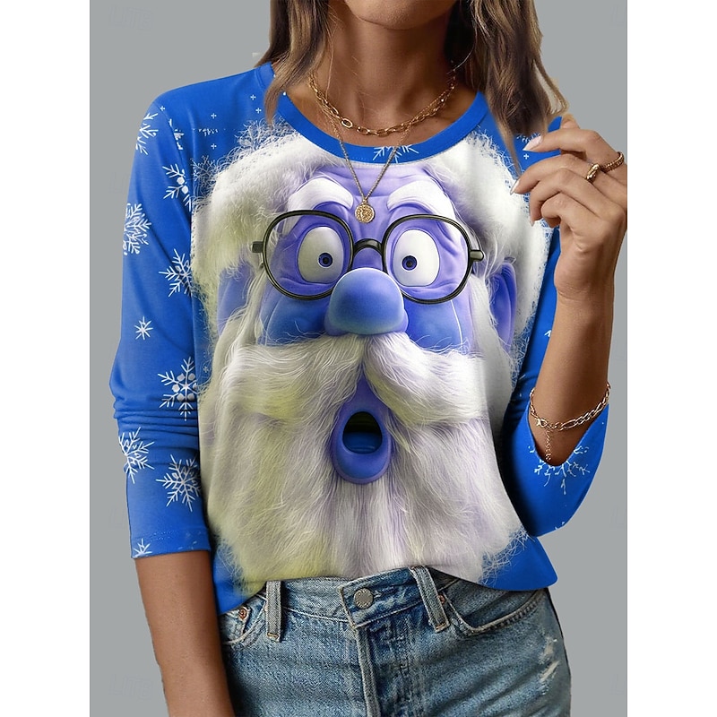Christmas Women's T Shirt Graphic Santa Claus Fashion Casual Long Sleeve Crew Neck Round Neck Regular Tops Daily Weekend Print Red Blue Green Summer Spring Fall Winter2