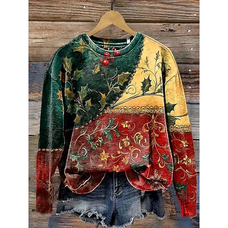 Women's Sweatshirts Floral Graphic Vintage Casual Long Sleeve Crew Neck Round Neck Regular Tops Street Dailywear Casual Print Wine Fall Winter