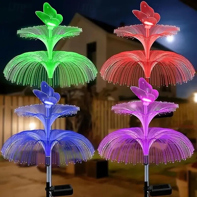 4PCS Solar LED Jellyfish Butterfly Lawn Light Outdoor Christmas Tree Star Garden Light RGB Changing Christmas Party Yard Lawn Garage Walkway Decoration Solar Landscape Light3